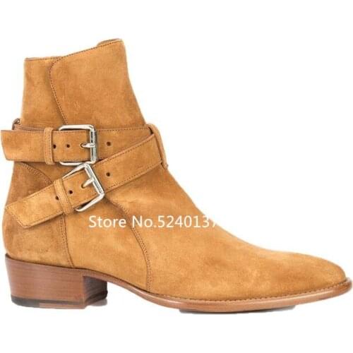 2019 New Autumn/Winter Suede Men Chelsea Boots Pointed Toe Buckle Strap Fashion Ankle Boots Male