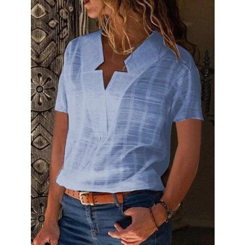 2019 new womens V-neck short-sleeved solid color shirt womens T-shirt women shirts