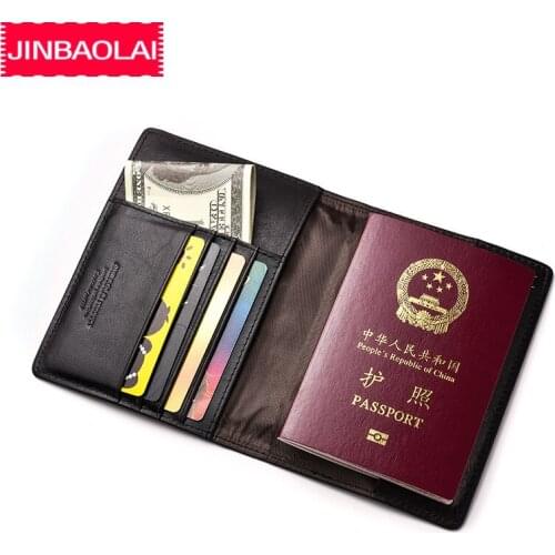 Jinbaolai Passport Case Passport Holder Genuine Leather Custom Travel Passport Holder Protection Clip Convenient ID Package