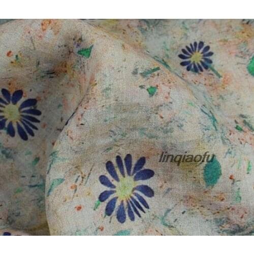 Original flower petal summer printing pure ramie fabric