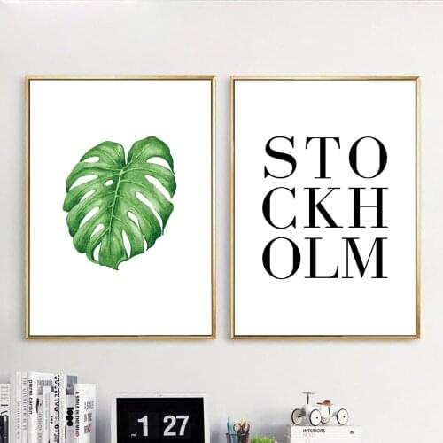 Modern Simple Style Canvas Print Painting Poster Of Watercolor Tropical Plant Monstera Leaf And Stockholm,Unframed Wall Picture