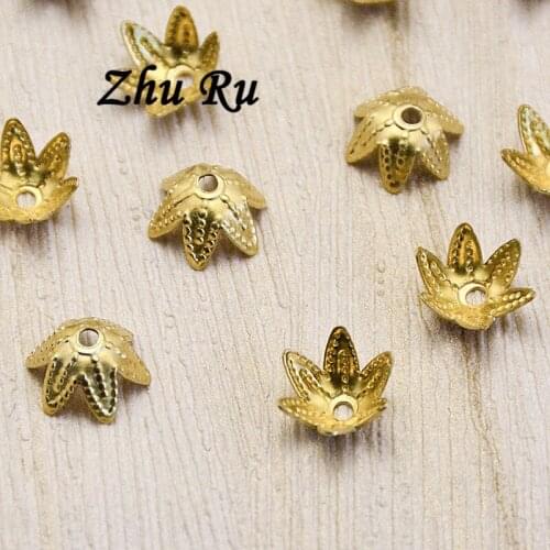 20pcs/lot zhu ru copper 10mm Charms Hollow fringed Six petals flower Bead cap Pendant ornamentation Charm For Jewelry Making