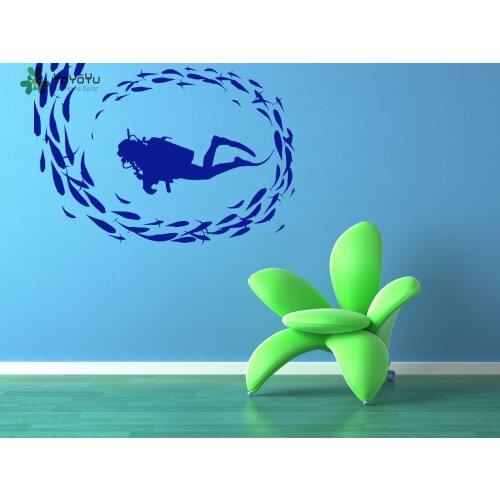 Scuba Diver Wall Decal Fish Ocean Vinyl Wall Stickers For Kids Rooms Removable Creative Modern Home Decoration Nautical DIYSY429