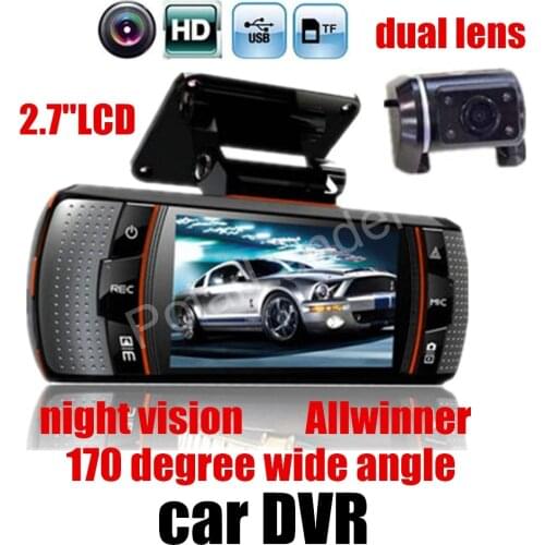Hot Car Recorder A1 HD 2.7 inch LCD Screen DVR With Rear camera dual lens 170 degree wide viewing angle camcorder auto vehicle
