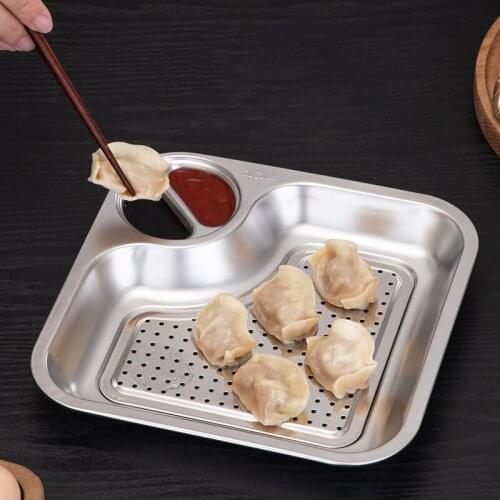 Stainless Steel Dumplings Plate Dumplings Bowl With Sauce Dish French fries Tray Fruit Sushi Food Container Kitchen Tableware