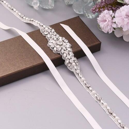 S379 Bride Wedding Belts with Rhinestone and Pearl Women Party Prom Evening Dresses Accessories Female Belt Bridesmaid Sash