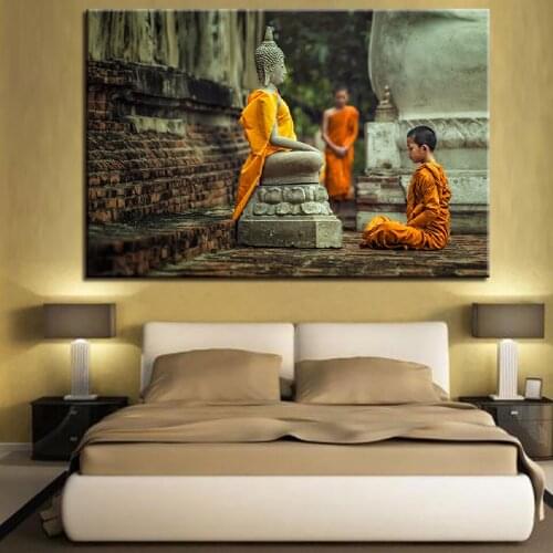 Modern Home Decoration Buddha Statues Canvas Painting Religious Wall Art Buddhist Monk Pictures Home Decoration Print Posters