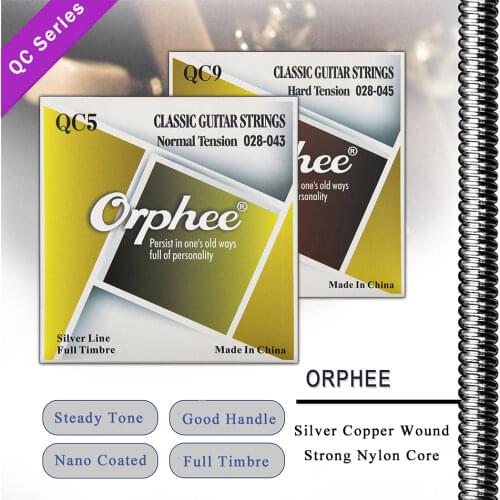 Orphee QC Series Classical Guitar Strings Clear Nylon Core Silver Plated Wound Hard/Normal Tension Classic Guitarra Accessory