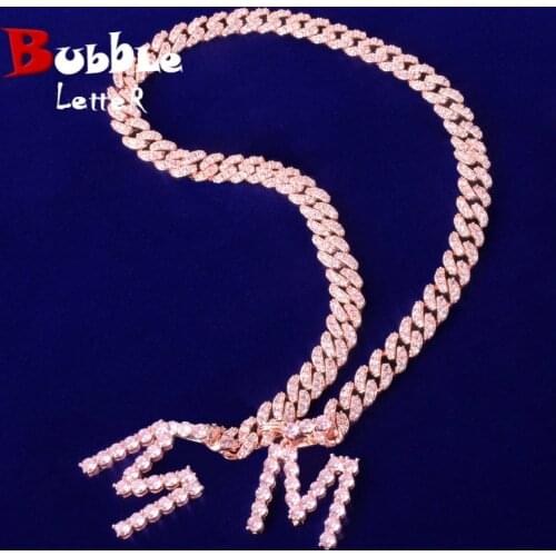 Custom name Pink Zircon Tennis Letters With 10MM Cuban Chain Pendants Necklaces Mens Zircon Hip Hop Rock Jewelry