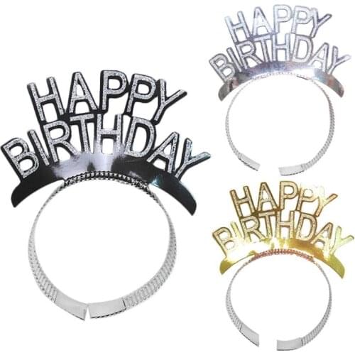 2*Adult Kids Happy Birthday Headband Aluminum Foil Tiara Hair Clasp Party Crown new