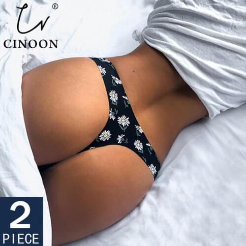 CINOON 2pcs Sexy Flowers Lingerie Woman Knickers Low-waist Panties Thong Seamless Breathable Underwear Female G String Intimates