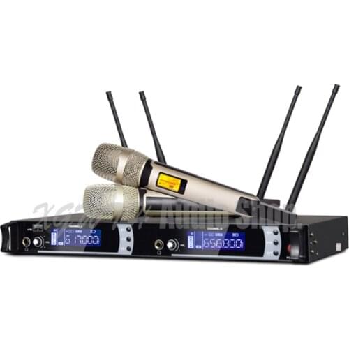 UHF Wireless Microphone System with Black 2 Condenser Cardioid Handheld Mic Digital Diversity Receive For DJ Stage Karaoke