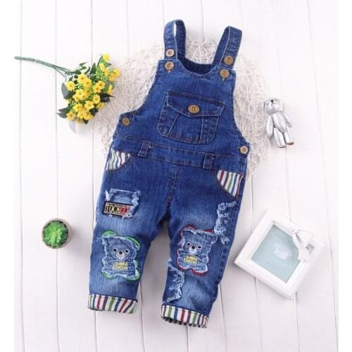 Spring 2019 Baby Boys Girl Pants Bear Letter Printed Cotton Newborn Pants Bib Jean Pant for Boy Children Clothing Toddler Pants