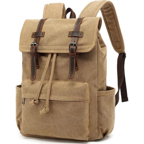 Vintage Canvas Backpack Mens Travel Leather Rucksack for Laptop Hiking School Bookbag