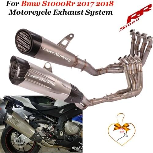 For Bmw S1000Rr 2017 2018 Motorcycle Exhaust System Complete Modified Titanium Alloy Front Mid Link Carbon Fiber Muffler