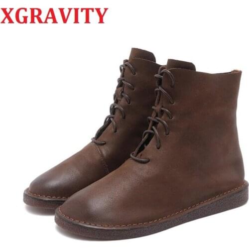 XGRAVITY New Original Flat Boots Elegant Comfortable Womens Leisure Boots Vintage Short Boots For Ladies Fashion Shoes S163