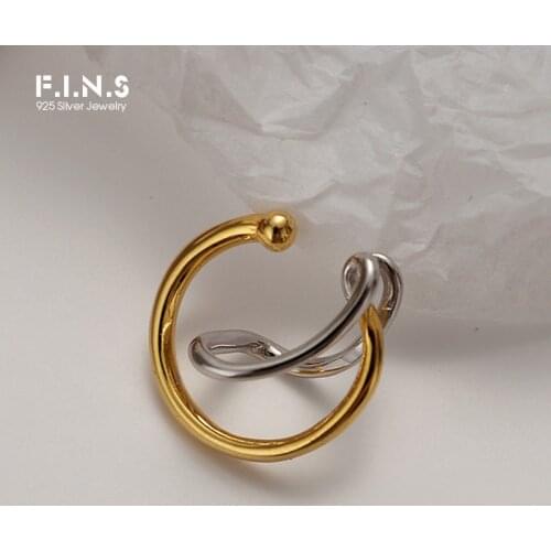 F.I.N.S 1PC Unique Design S925 Sterling Silver Geometric Round Line Ear Clip No Pierced Hollow Contrast Color Cartilage Jewelry