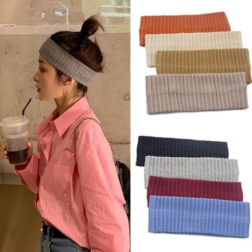 Knitted Headbands Women Wide Elastic Hairbands Winter Warm Headband Head Wrap Solid Lady Headdress Sport Headbands Turban Ribbed