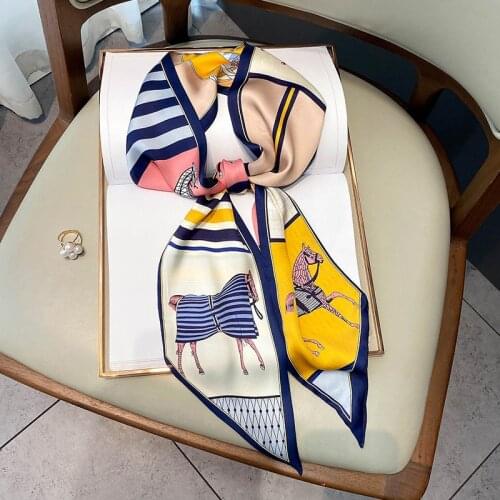 Vintage Long Hair Band Ribbon For Women Horse Print Silk Hair Accessories 2021 Trend Girl Bow Scarf Headband Hair Tie