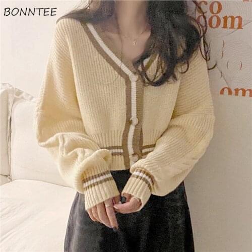 Cropped Cardigan Sweaters Women V-Neck Long Sleeve Loose New Student Kawaii Knitted All-match Soft Japanese Style Slim Fashion