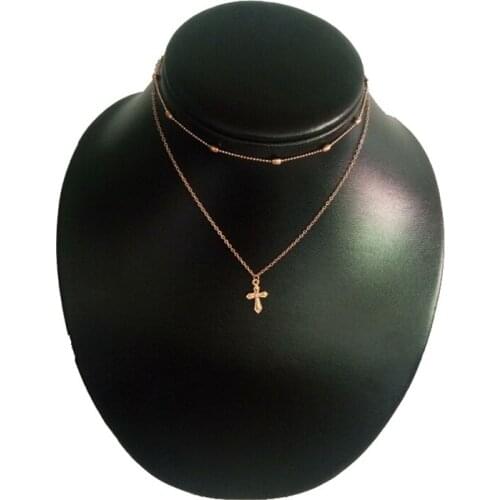 Cross Necklace Pendant Handmade Dainty Gold Choker Layering Long Necklace Women Layered