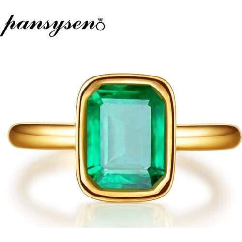 PANSYSEN 18K Gold Color Emerald Rings for Women Vintage Real Silver 925 Ring Mens Jewelry Brand Anniversary Party Gift wholesale