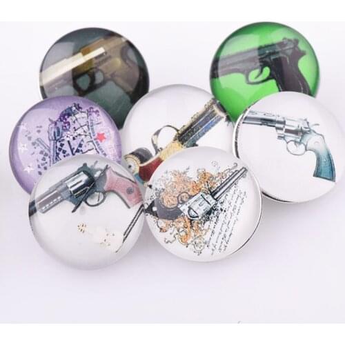 10pcs/lot Wholesale Mix Pistol Pattern Snap Button Gun Glass Button Snaps For 18mm Snap Necklace Jewelry 2017 Boy Best Gifts
