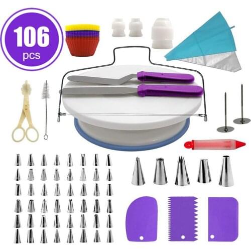 106/72Pcs Multi-function Cake Decorating Tools Kit Cake Turntable Pastry Tube Fondant Tool Kitchen Dessert Baking Pastry Supplie