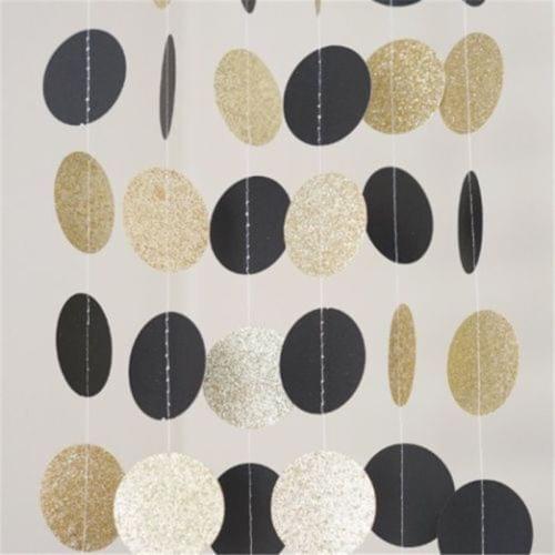 10FT black White Gold Glitter Circle Polka Dots Paper Garland Banner Party Decor
