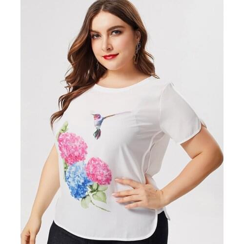 2020 Summer mom clothes Short sleeve Chiffon Printed Floral T-shirt fashion ladies Vintage elegant Plus Size Womens Tops