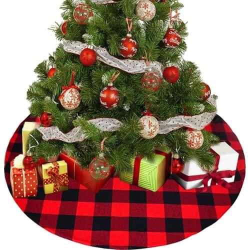 36" Christmas Tree Skirt Red And Black Buffalo Plaid Pom Pom Balls Edge Xmas Tree Skirt Christmas Party Decorations For Tree