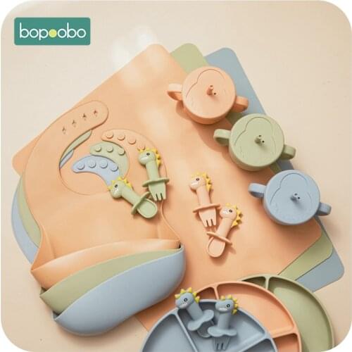 6Pcs set Silicone Bowl Bibs cup Sets Baby BPA Free Waterproof Spoon NonSlip Feedings Silicone Bowl Tableware Baby Products