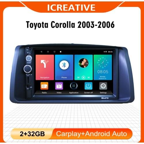 7 Inch 2 Din Car Radio Multimedia Player Head Unit with Frame For Toyota Corolla 2003 2004 2005 2006 Android Auto Stereo
