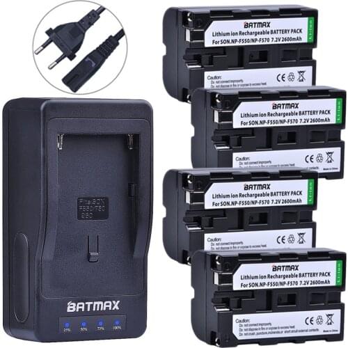 Batmax 4Pcs NP-F550 NP F550 F570 Batteryakku+LED Ultra Fast Charger for Sony NP-F570 F530 CCD-SC55 CCD-TRV81 DCR-TRV210 MVC-FD81