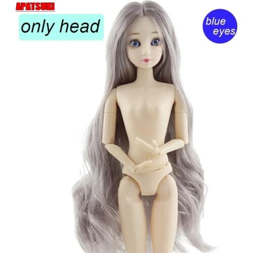 Long Grey Pink Hair Doll Heads For 1/6 BJD Blue Eyes Doll Head for 11.5" Dolls Accessories DollHouse Kids & Baby DIY Toys