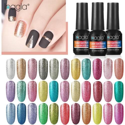 Inagla 10ml Platinum Gel Nail Polish Soak Off UV LED Bling Shimmer Glitter For Chosen Long Lasting Varnish Lacquer
