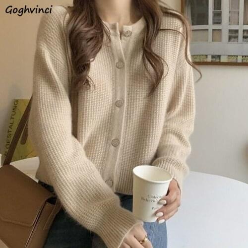 Sweater Cardigan Women Spring New Ulzzang Fit Ins Solid All-match Female Simple Chic Trendy Vintage O-neck Knitted Loose Leisure