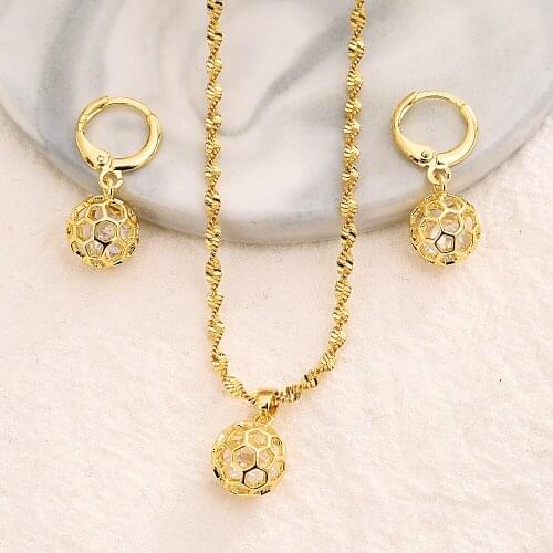 African cz Beads Jewelry Sets Pendant Necklaces Earrings Women Gold Color Round Ball Chains wedding party gifts PNG