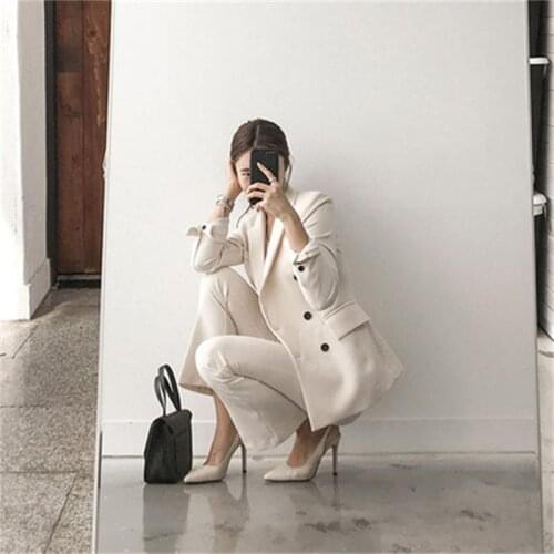 Fashion professional Set female fall New high quality white casual Business suit + pants suit women Work clothes size XS-2XL