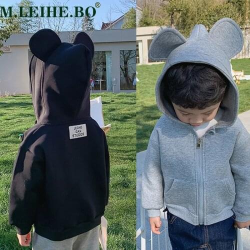 Baby Boys Solid Color Jackets Kids Cute Coat Children Outerwear Clothing New Boys Hooded Cardigan Zip Ear Jacket Sport Clothes