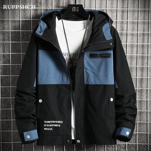 2021 Spring Autumn New Men Cargo Hooded Jacket Men Casual Trend All match Stitching Printed High Quality Jacket Men Slim Jacke