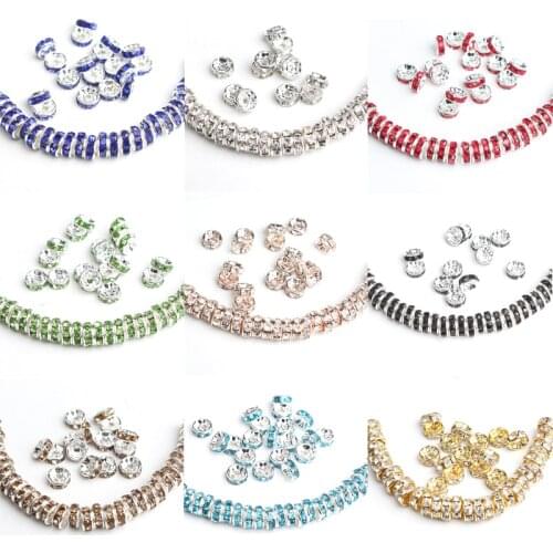 100pcs/lot 4/6/8mm Metal Crystal Rhinestone Rondelle Slider Beads Spacer DIY Jewelry Making Accessories Multi-color Pick