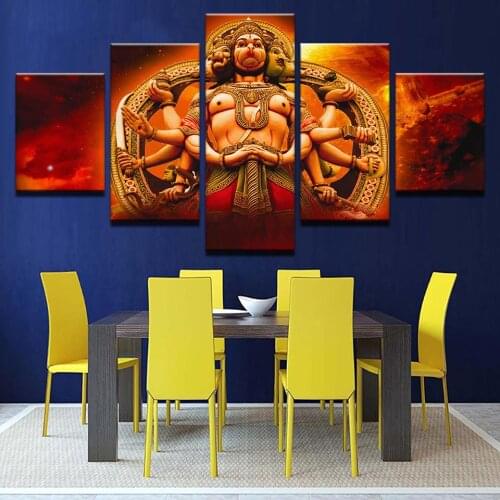 Modular Canvas Painting Wall Art Framework 5 Panel India Monkey Lord Hanuman Shri Ram Poster Living Room Decor HD Print Pictures