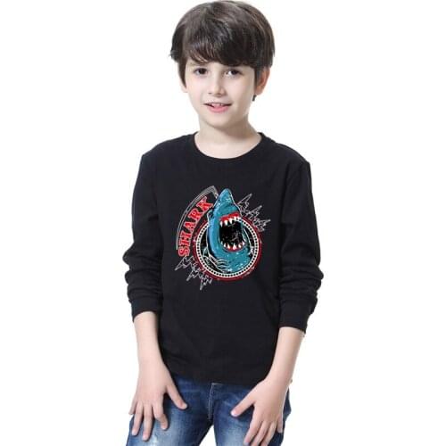 Sea Shark Printed Kids Boys T Shirt Long Sleeve Casual O-Neck Tops Tees Girls Cartoon Animal Fish Tshirt