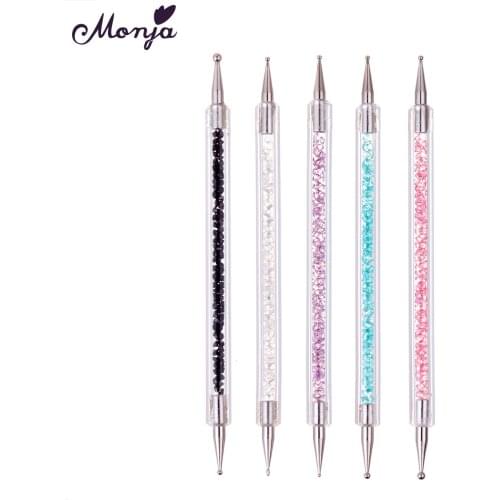 Monja 5Pcs/Set Dual End Nail Art Rhinestones Beads Picking Pen Pattern DIY Carving Painting Drawing Brush Manicure Dotting Tools