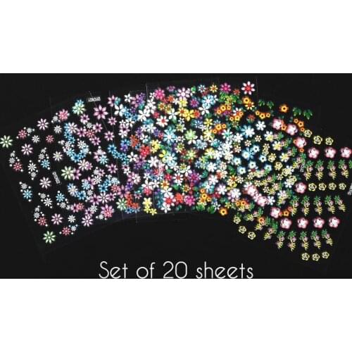 20 Sheets set 3D Nail Sticker Transparent Bottom Flower Leaf butterfly Series DIY Nail Sticker Decoration