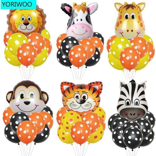 Jungle Animal Tiger Monkey Lion Balloons Set Foil Balloon Happy Birthday Party Decorations Kids 1st Baby Shower Boy Babyshower