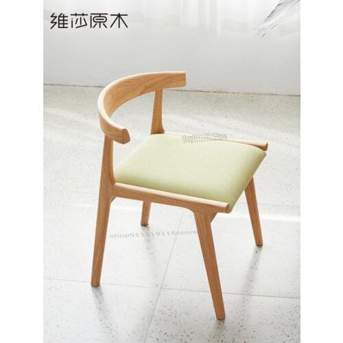 All Solid Wood Dining Chair Modern Simple Oak With Soft Bag Desk Chair Nordic Home Back Log Leisure Chair