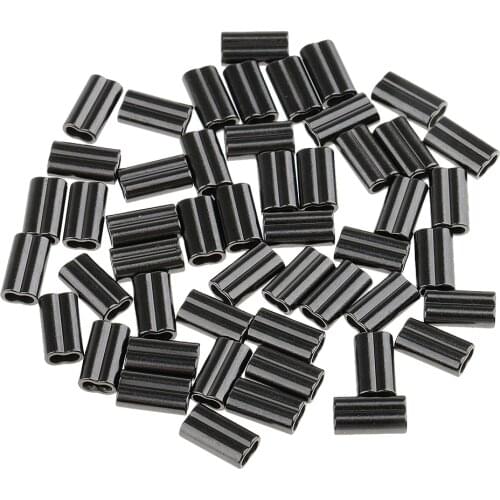 50pcs Double Barrel Crimp Sleeves Copper Fishing Line Leader Trace Rigging Tackle Wire Rope Clips Tube Connector