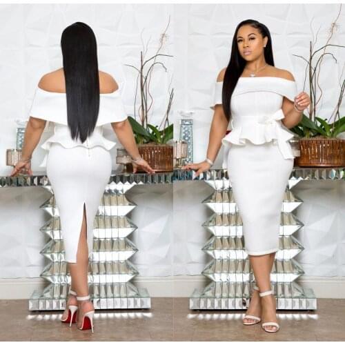 Pure Color Womens Dress Vestido Short Sleeve Slim Bodycon Dress Falbala Tunic Off Shoulder Casual Pencil Dress New Arrival Dress